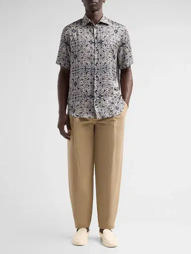 Emporio Armani Men's Abstract Floral Short-Sleeve Sport Shirt - Blue Arabesque - Size XXL | Thumbnail 2 Emporio Armani Men's Abstract Floral Short-Sleeve Sport Shirt - Blue Arabesque - Size XXL | Thumbnail 2