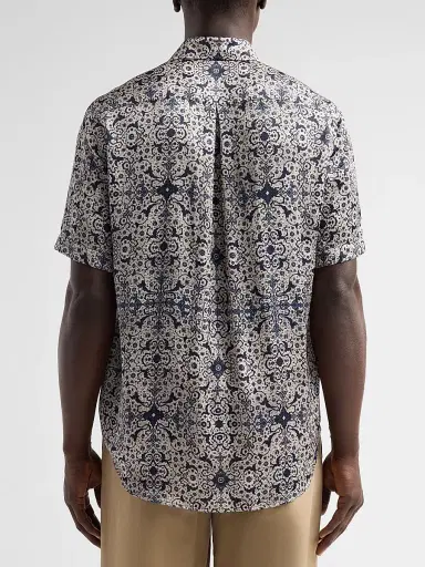 Emporio Armani Men's Abstract Floral Short-Sleeve Sport Shirt - Blue Arabesque - Size XXL | Thumbnail 3 Emporio Armani Men's Abstract Floral Short-Sleeve Sport Shirt - Blue Arabesque - Size XXL | Thumbnail 3
