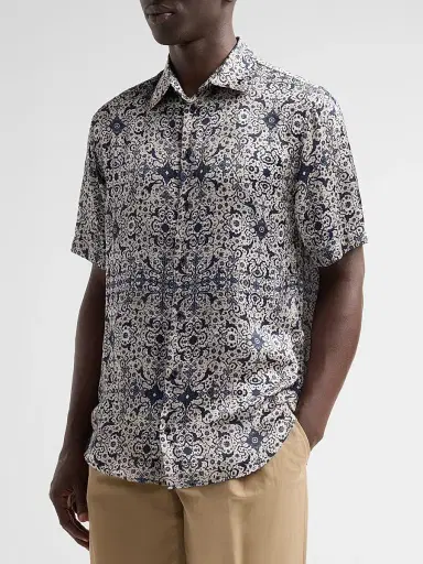 Emporio Armani Men's Abstract Floral Short-Sleeve Sport Shirt - Blue Arabesque - Size XXL | Thumbnail 4 Emporio Armani Men's Abstract Floral Short-Sleeve Sport Shirt - Blue Arabesque - Size XXL | Thumbnail 4