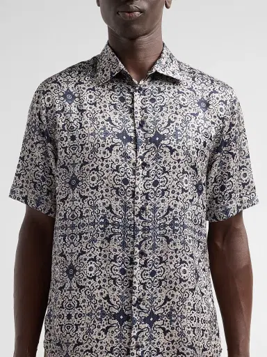 Emporio Armani Men's Abstract Floral Short-Sleeve Sport Shirt - Blue Arabesque - Size XXL | Thumbnail 5 Emporio Armani Men's Abstract Floral Short-Sleeve Sport Shirt - Blue Arabesque - Size XXL | Thumbnail 5