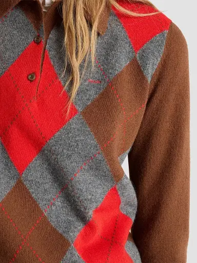 Prada Women's Argyle Cashmere Polo Sweater - Brown | Thumbnail 6 Prada Women's Argyle Cashmere Polo Sweater - Brown | Thumbnail 6