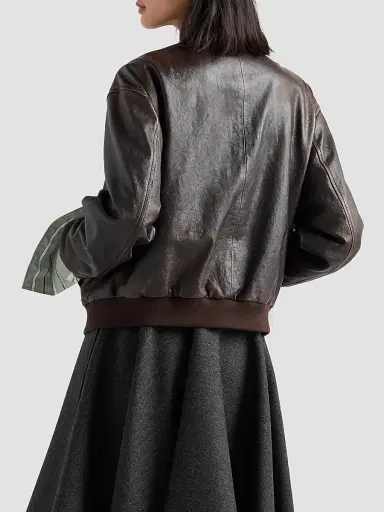 Prada Women's Nappa Leather Jacket - Brown | Thumbnail 4 Prada Women's Nappa Leather Jacket - Brown | Thumbnail 4