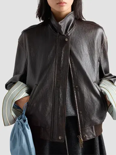Prada Women's Nappa Leather Jacket - Brown | Thumbnail 5 Prada Women's Nappa Leather Jacket - Brown | Thumbnail 5