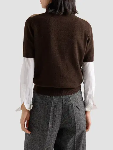 Prada Women's Short-Sleeved Argyle Cashmere Sweater - Brown | Thumbnail 5 Prada Women's Short-Sleeved Argyle Cashmere Sweater - Brown | Thumbnail 5