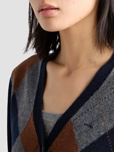 Prada Women's Argyle Cashmere Cardigan - Blue Multi | Thumbnail 6 Prada Women's Argyle Cashmere Cardigan - Blue Multi | Thumbnail 6