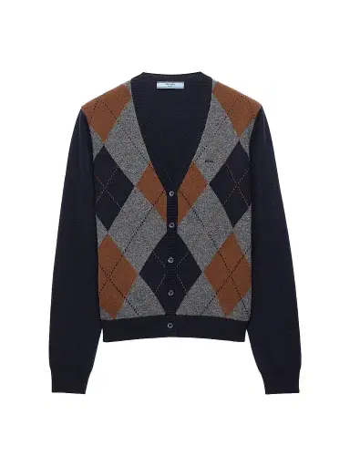 Prada Women's Argyle Cashmere Cardigan - Blue Multi | Thumbnail 1 Prada Women's Argyle Cashmere Cardigan - Blue Multi | Thumbnail 1