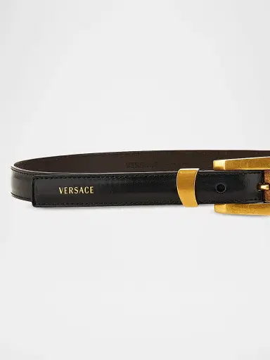 Versace Women's Logo Leather Belt - Black Gold | Thumbnail 2 Versace Women's Logo Leather Belt - Black Gold | Thumbnail 2