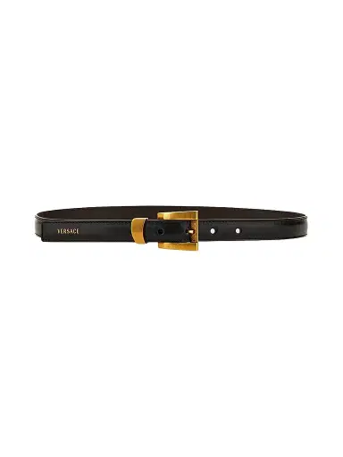 Versace Women's Logo Leather Belt - Black Gold | Thumbnail 1 Versace Women's Logo Leather Belt - Black Gold | Thumbnail 1