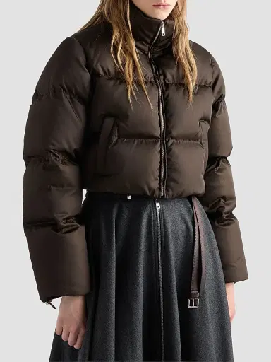 Prada Women's Cropped Nylon Down Jacket - Brown | Thumbnail 3 Prada Women's Cropped Nylon Down Jacket - Brown | Thumbnail 3
