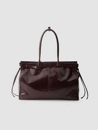 Prada Women's Bonnie Extra-Large Leather Top Handle Bag - Dark Brown | Thumbnail 3 Prada Women's Bonnie Extra-Large Leather Top Handle Bag - Dark Brown | Thumbnail 3