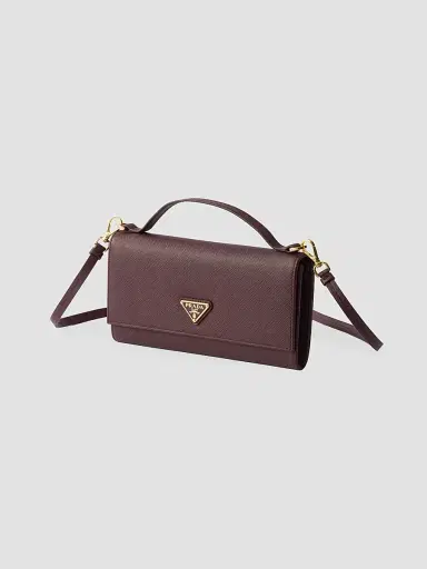 Prada Women's Saffiano Leather Wallet with Shoulder Strap - Dark Red | Thumbnail 2 Prada Women's Saffiano Leather Wallet with Shoulder Strap - Dark Red | Thumbnail 2