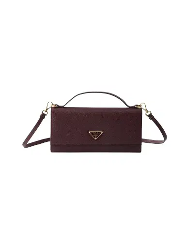 Prada Women's Saffiano Leather Wallet with Shoulder Strap - Dark Red | Thumbnail 1 Prada Women's Saffiano Leather Wallet with Shoulder Strap - Dark Red | Thumbnail 1