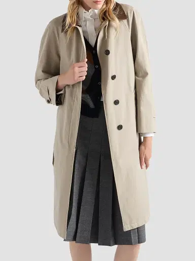 Prada Women's Single-Breasted Old Poplin Coat - Beige Khaki | Thumbnail 3 Prada Women's Single-Breasted Old Poplin Coat - Beige Khaki | Thumbnail 3