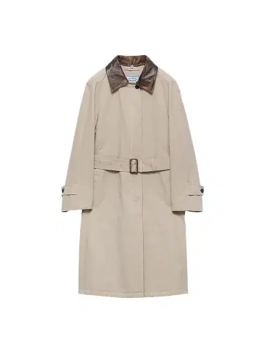 Prada Women's Single-Breasted Old Poplin Coat - Beige Khaki | Thumbnail 1 Prada Women's Single-Breasted Old Poplin Coat - Beige Khaki | Thumbnail 1
