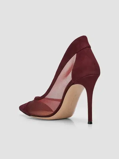 Gianvito Rossi Women's 95MM Mesh & Suede Pumps - Dark Red | Thumbnail 4 Gianvito Rossi Women's 95MM Mesh & Suede Pumps - Dark Red | Thumbnail 4