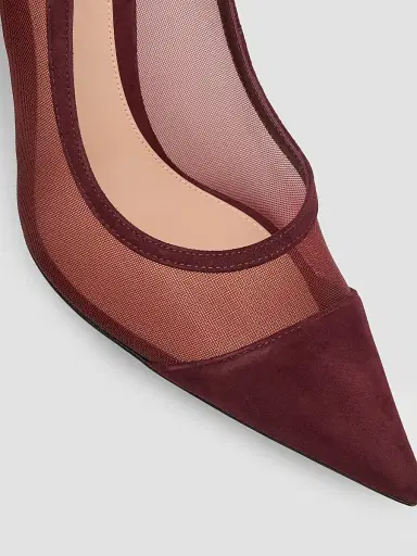 Gianvito Rossi Women's 95MM Mesh & Suede Pumps - Dark Red | Thumbnail 5 Gianvito Rossi Women's 95MM Mesh & Suede Pumps - Dark Red | Thumbnail 5