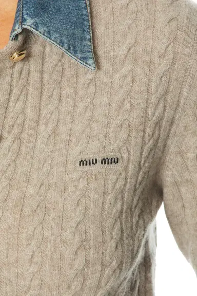 Miu Miu Wool Cashmere Chambray Cardigan | Thumbnail 4 Miu Miu Wool Cashmere Chambray Cardigan | Thumbnail 4