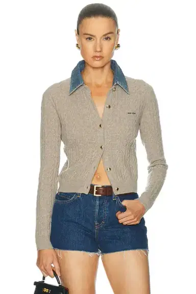 Miu Miu Wool Cashmere Chambray Cardigan | Thumbnail 1 Miu Miu Wool Cashmere Chambray Cardigan | Thumbnail 1