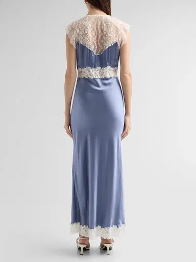 LoveShackFancy Women's Vella Lace-Trim Silk Maxi Dress - Weathered Blue | Thumbnail 3 LoveShackFancy Women's Vella Lace-Trim Silk Maxi Dress - Weathered Blue | Thumbnail 3