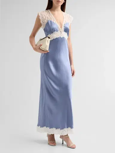 LoveShackFancy Women's Vella Lace-Trim Silk Maxi Dress - Weathered Blue | Thumbnail 4 LoveShackFancy Women's Vella Lace-Trim Silk Maxi Dress - Weathered Blue | Thumbnail 4