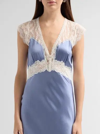 LoveShackFancy Women's Vella Lace-Trim Silk Maxi Dress - Weathered Blue | Thumbnail 5 LoveShackFancy Women's Vella Lace-Trim Silk Maxi Dress - Weathered Blue | Thumbnail 5