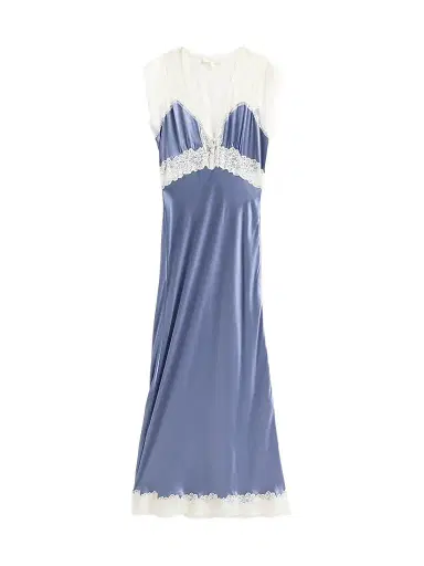 LoveShackFancy Women's Vella Lace-Trim Silk Maxi Dress - Weathered Blue | Thumbnail 1 LoveShackFancy Women's Vella Lace-Trim Silk Maxi Dress - Weathered Blue | Thumbnail 1