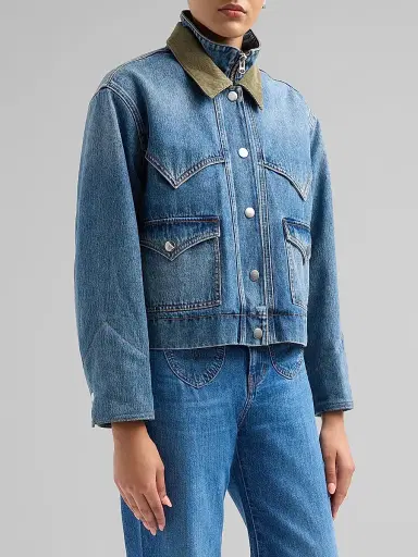 Veronica Beard Women's Wegner Layered Corduroy-Collar Denim Jacket - Memory Lane | Thumbnail 4 Veronica Beard Women's Wegner Layered Corduroy-Collar Denim Jacket - Memory Lane | Thumbnail 4
