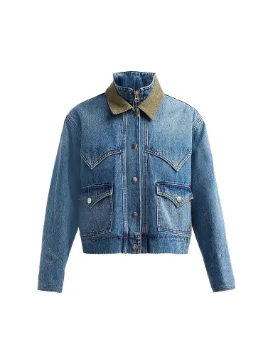 Veronica Beard Women's Wegner Layered Corduroy-Collar Denim Jacket - Memory Lane | Thumbnail 1 Veronica Beard Women's Wegner Layered Corduroy-Collar Denim Jacket - Memory Lane | Thumbnail 1