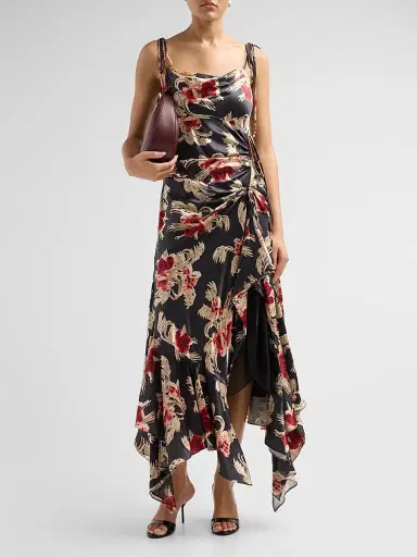 Cinq à Sept Women's Ambroisine Wilted Poppy Silk Handkerchief Maxi Dress - Obsidian Multi | Thumbnail 2 Cinq à Sept Women's Ambroisine Wilted Poppy Silk Handkerchief Maxi Dress - Obsidian Multi | Thumbnail 2