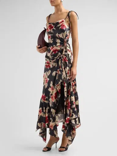 Cinq à Sept Women's Ambroisine Wilted Poppy Silk Handkerchief Maxi Dress - Obsidian Multi | Thumbnail 4 Cinq à Sept Women's Ambroisine Wilted Poppy Silk Handkerchief Maxi Dress - Obsidian Multi | Thumbnail 4