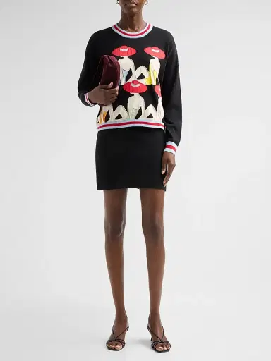 Alice + Olivia Women's Gleeson Embroidered Stretch-Cotton Crewneck Sweater | Thumbnail 2 Alice + Olivia Women's Gleeson Embroidered Stretch-Cotton Crewneck Sweater | Thumbnail 2