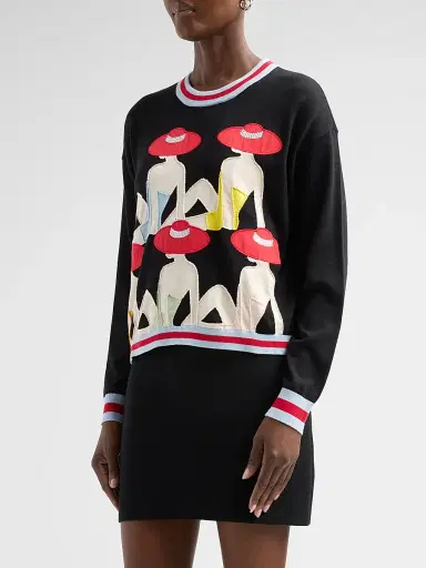 Alice + Olivia Women's Gleeson Embroidered Stretch-Cotton Crewneck Sweater | Thumbnail 4 Alice + Olivia Women's Gleeson Embroidered Stretch-Cotton Crewneck Sweater | Thumbnail 4