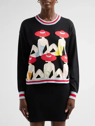 Alice + Olivia Women's Gleeson Embroidered Stretch-Cotton Crewneck Sweater | Thumbnail 5 Alice + Olivia Women's Gleeson Embroidered Stretch-Cotton Crewneck Sweater | Thumbnail 5