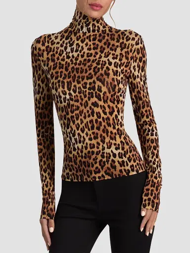 ALICE + OLIVIA Women's Delaina Leopard-Print Turtleneck Top - Spotted Leopard | Thumbnail 4 ALICE + OLIVIA Women's Delaina Leopard-Print Turtleneck Top - Spotted Leopard | Thumbnail 4