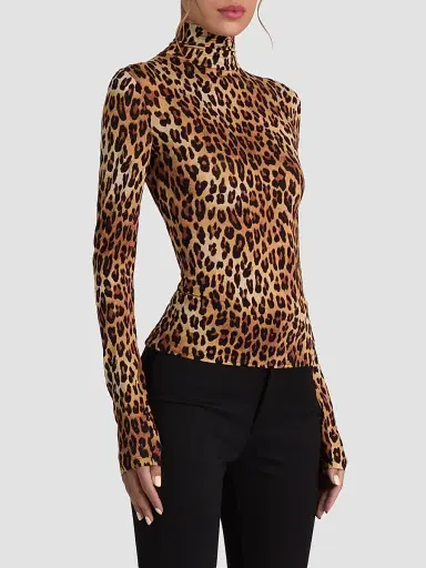 ALICE + OLIVIA Women's Delaina Leopard-Print Turtleneck Top - Spotted Leopard | Thumbnail 6 ALICE + OLIVIA Women's Delaina Leopard-Print Turtleneck Top - Spotted Leopard | Thumbnail 6