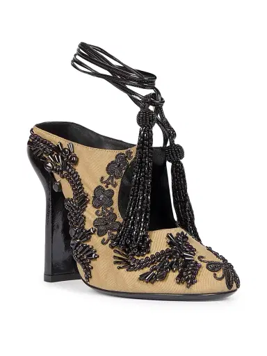 Dries Van Noten Women's Beaded Cotton Canvas Stiletto Mules | Thumbnail 2 Dries Van Noten Women's Beaded Cotton Canvas Stiletto Mules | Thumbnail 2