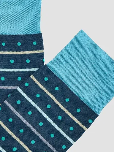 Marcoliani Men's Stripe Dots Cotton-Nylon Socks 2-Pack - Light Blue Petrol | Thumbnail 2 Marcoliani Men's Stripe Dots Cotton-Nylon Socks 2-Pack - Light Blue Petrol | Thumbnail 2
