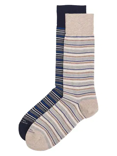 Marcoliani Men's Torino Striped Cotton-Nylon Socks 2-Pack - Navy Beige | Thumbnail 1 Marcoliani Men's Torino Striped Cotton-Nylon Socks 2-Pack - Navy Beige | Thumbnail 1