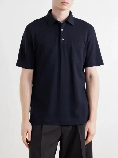 Zegna Leather-Trimmed Cotton-Piqué Polo Shirt - Men | Thumbnail 3 Zegna Leather-Trimmed Cotton-Piqué Polo Shirt - Men | Thumbnail 3