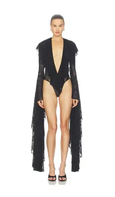 Norma Kamali Xl Sleeve Deep V Ruffle Bodysuit | Thumbnail 2 Norma Kamali Xl Sleeve Deep V Ruffle Bodysuit | Thumbnail 2