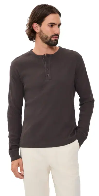 Vince Cotton Rib Henley Shirt Arabica | Thumbnail 1 Vince Cotton Rib Henley Shirt Arabica | Thumbnail 1