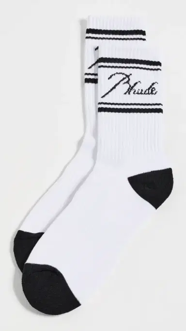 Rhude Contrast Script Logo Socks White / Black One Size | Thumbnail 2 Rhude Contrast Script Logo Socks White / Black One Size | Thumbnail 2