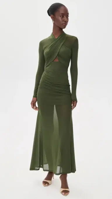 Bardot Veria Wrap Mesh Maxi Dress Khaki | Thumbnail 2 Bardot Veria Wrap Mesh Maxi Dress Khaki | Thumbnail 2