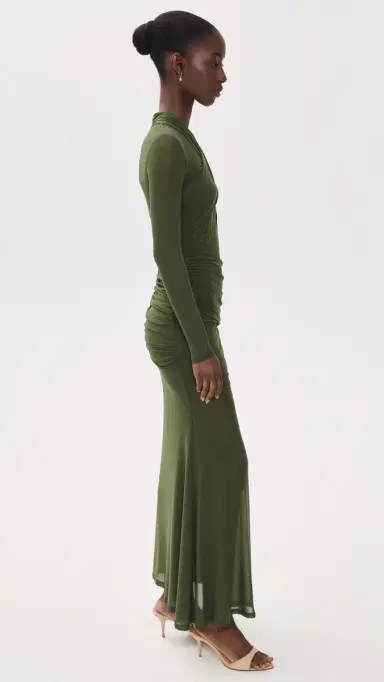 Bardot Veria Wrap Mesh Maxi Dress Khaki | Thumbnail 4 Bardot Veria Wrap Mesh Maxi Dress Khaki | Thumbnail 4