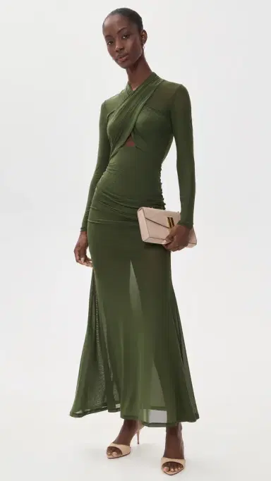 Bardot Veria Wrap Mesh Maxi Dress Khaki | Thumbnail 5 Bardot Veria Wrap Mesh Maxi Dress Khaki | Thumbnail 5