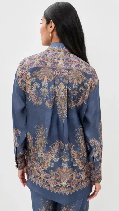 Zimmermann Valiant Relaxed Silk Button Down Shirt Navy Paisley | Thumbnail 3 Zimmermann Valiant Relaxed Silk Button Down Shirt Navy Paisley | Thumbnail 3