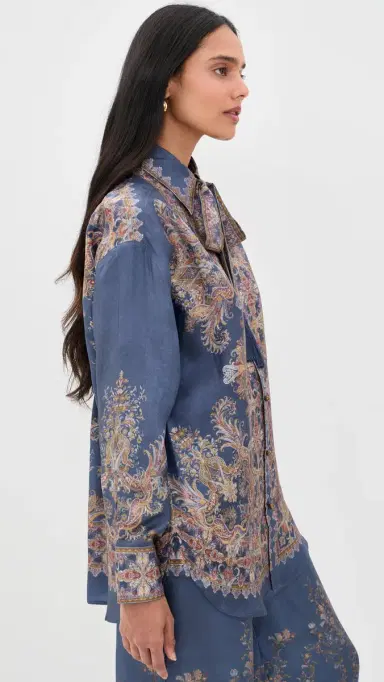 Zimmermann Valiant Relaxed Silk Button Down Shirt Navy Paisley | Thumbnail 4 Zimmermann Valiant Relaxed Silk Button Down Shirt Navy Paisley | Thumbnail 4
