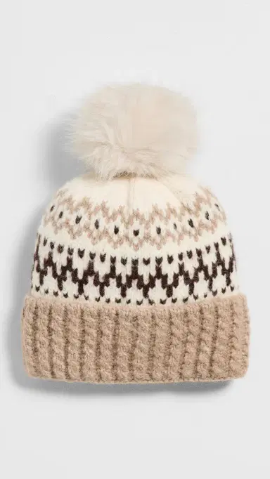 Hat Attack Fair Isle Knit Beanie /Taupe Combo One Size | Thumbnail 2 Hat Attack Fair Isle Knit Beanie /Taupe Combo One Size | Thumbnail 2
