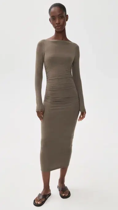 James Perse Ruched Long Sleeve Dress Caribou | Thumbnail 2 James Perse Ruched Long Sleeve Dress Caribou | Thumbnail 2