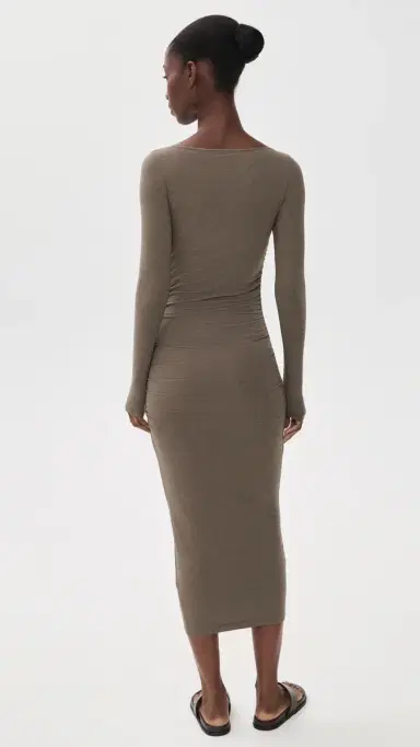 James Perse Ruched Long Sleeve Dress Caribou | Thumbnail 3 James Perse Ruched Long Sleeve Dress Caribou | Thumbnail 3